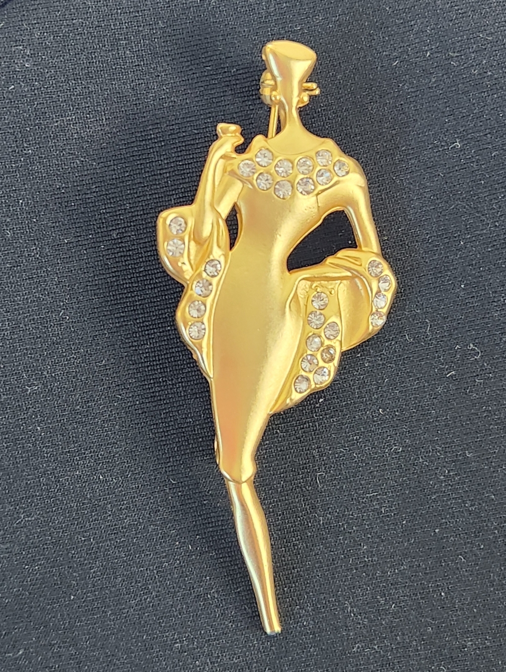 Vintage Art Deco Inspired 80"s AJC Gold Tone Brooch Rhinestones - Picture 4 of 4